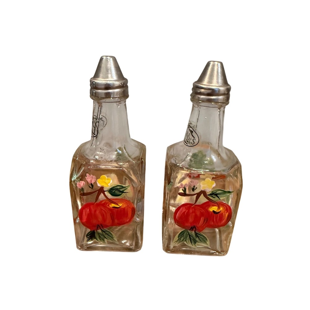 Home Essentials Hand Painted Glass Salt and Pepper Shakers Vinegar Bottles